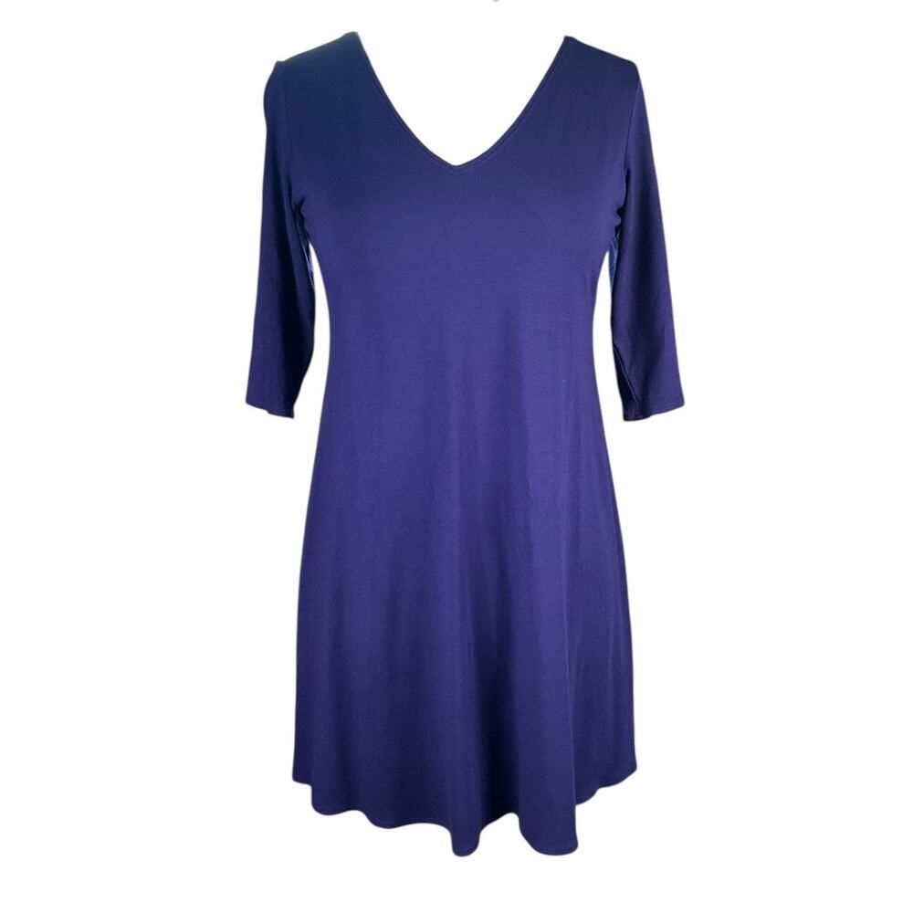 Eileen Fisher Navy V-Neck A-Line Dress XS | Quiet Luxury Classic Minimalist
